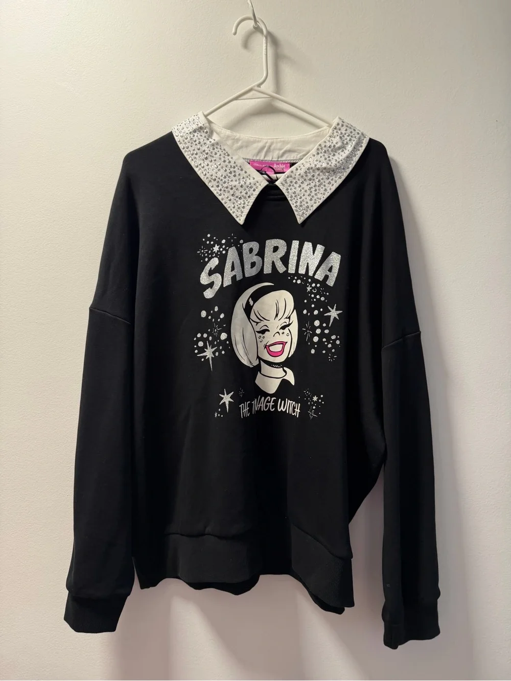 Dolls Kill Black Sweatshirt with Silver Glitter Graphic and Archie Comics Tag - Picture 1 of 4